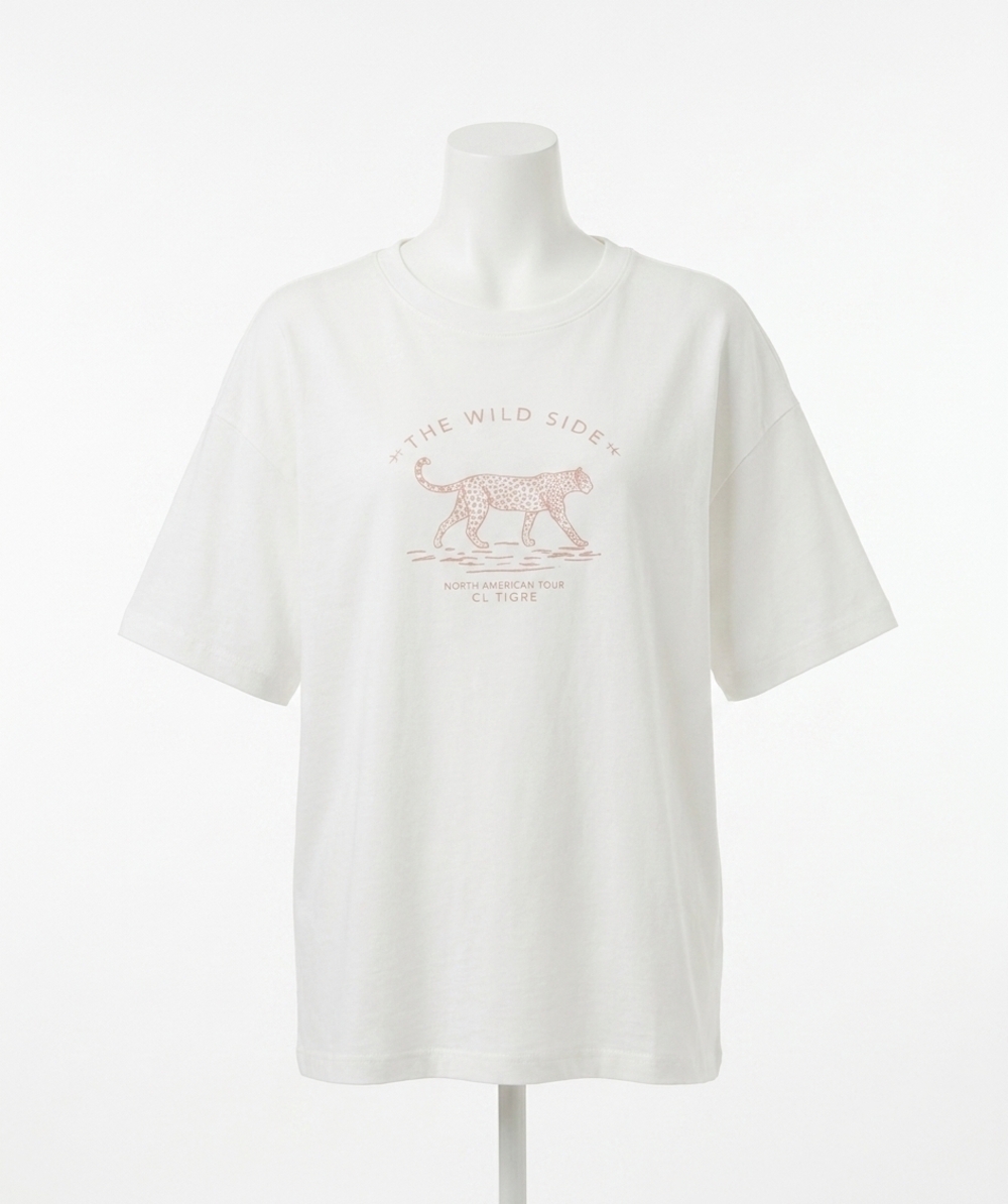 NEW ESQUALO aya animal print t-shirt in off-white and sand